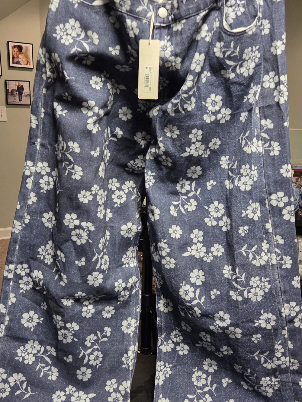 Altar'd State Navy Floral Wide-Leg Jeans